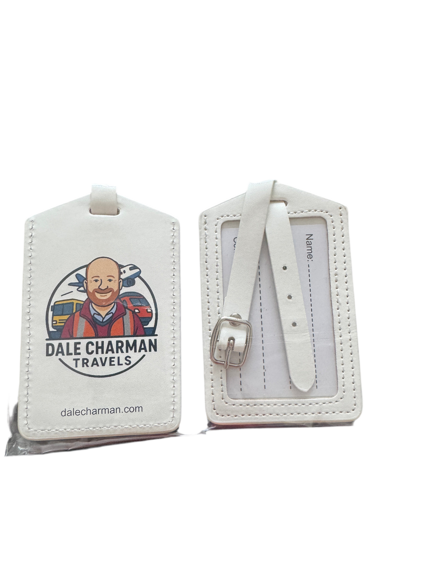 PU Leather Luggage Tags in White x 2