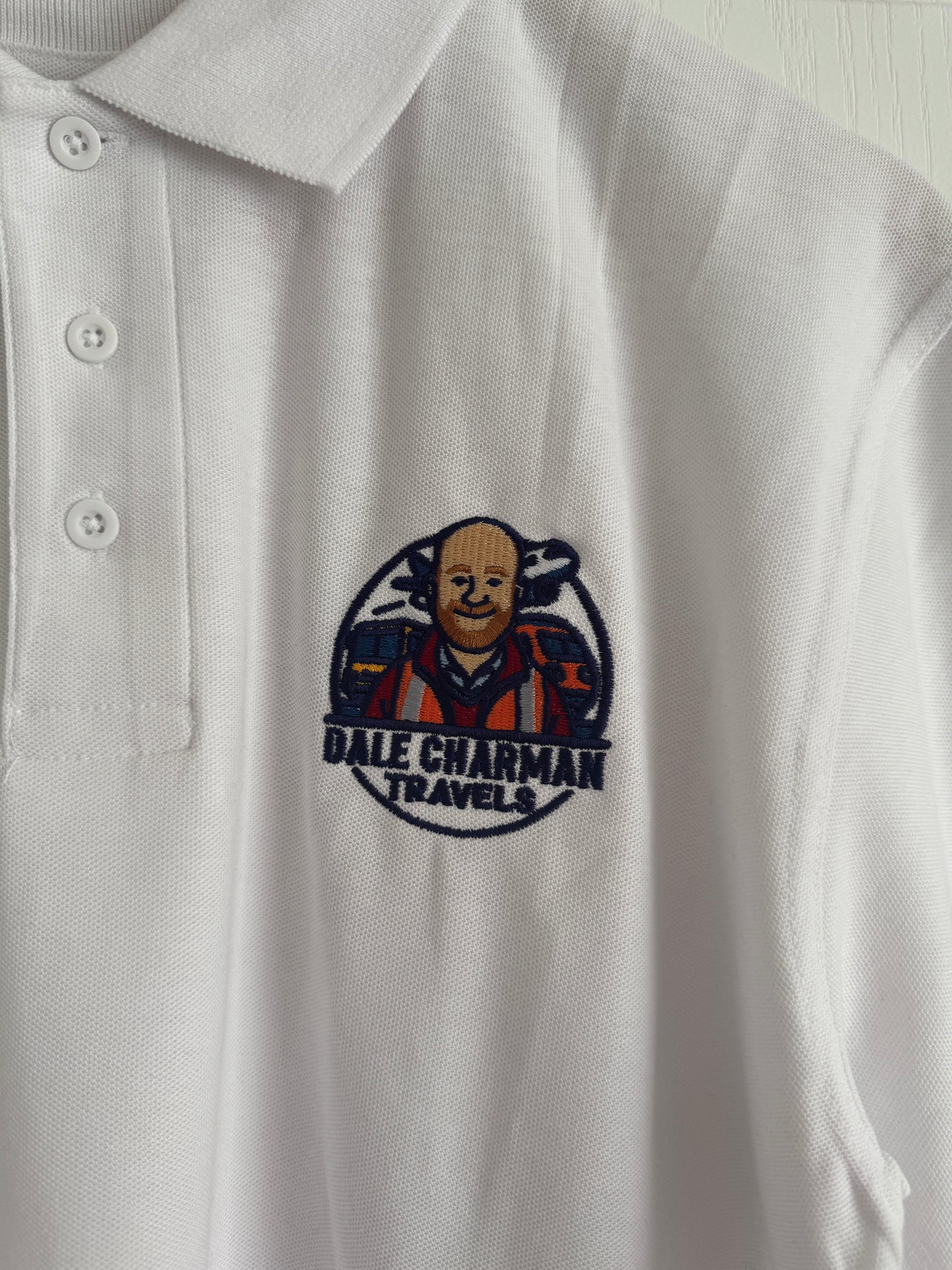 Dale Charman Travles Branded White Polo Shirts