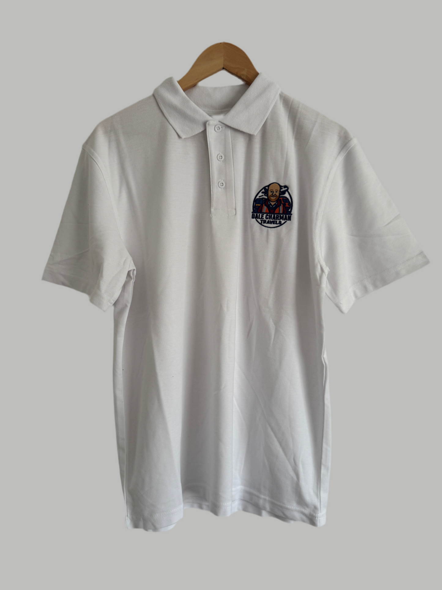 Dale Charman Travles Branded White Polo Shirts